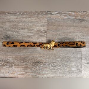 ANN TAYLOR Lion Buckle Pendant Charm Accent Animal Print Belt